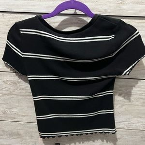 Navy blue and white short sleeve t-shirt